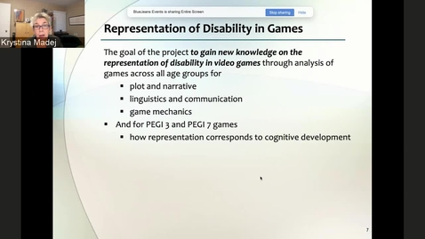 Thumbnail for entry Krystina Madej — Representation of Disability in Children’s Video Games