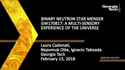 Thumbnail for Binary Neutron Star Merger GW170817: A Multi-sensory Experience of the Universe - Laura Cadonati, Nepomuk Otte, Ignacio Taboada