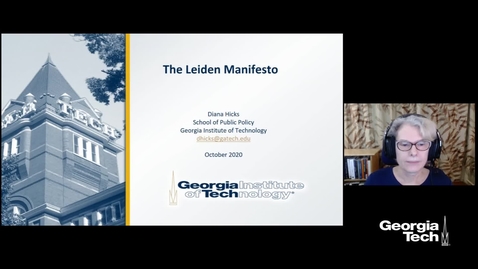 Thumbnail for entry Diana Hicks - Best Practices in Research Metrics: A Conversation with the lead author of the Leiden Manifesto