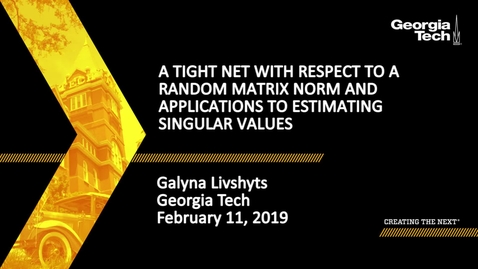 Thumbnail for Galyna Livshyts - A Tight Net with Respect to a Random Matrix Norm and Applications to Estimating Singular Values