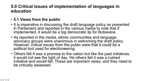 Thumbnail for The Proposed Languages in Education Policy for Botswana: Will it Make Local Languages a Social Development Resource? - Andy Chebanne (partial recording)