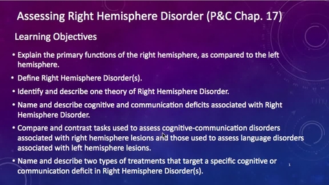 Thumbnail for entry Week 11: 1/2 Assessment of Right Hemisphere Disorder