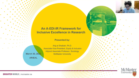 Thumbnail for entry ARiEAL Learning Series: Applying an EDI Lens in Research (by Dr. Arig al Shaibah, March 30, 2022)