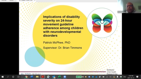 Thumbnail for entry Implications of disability severity on 24-hour movement guideline adherence among children with neurodevelopmental disorders| Patrick McPhee | CHRD | March, 2021