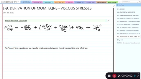 Thumbnail for 1-9 DERIVATION OF MOM EQNS - VISCOUS STRESSES
