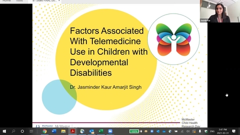 Thumbnail for entry Factors associated with telemedicine use in children with developmental disabilities | Jasminder Kaur | CHRD | March 2021