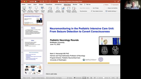 Thumbnail for Neuromonitoring in the pediatric intensive care unit from seizure detection to covert consciousness, Dr. Mark Wainwright, June 10 2022
