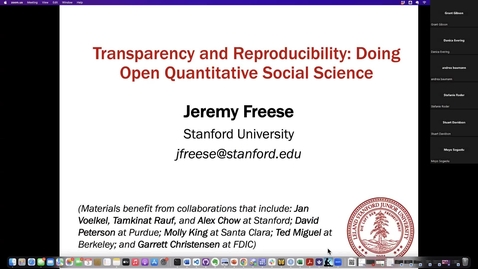 Thumbnail for entry Transparency and Reproducibility: Doing Open Quantitative Social Science with Jeremy Freese