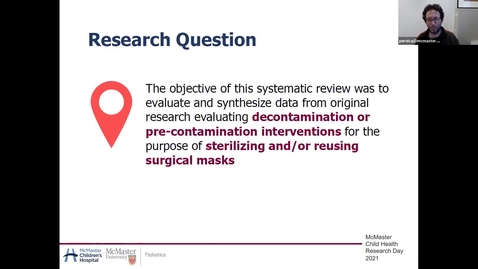 Thumbnail for entry Decontamination interventions for the reuse of surgical mask personal protective equipment: A systematic review | David Zorko | CHRD | March, 2021