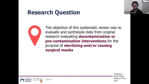 Thumbnail for Decontamination interventions for the reuse of surgical mask personal protective equipment: A systematic review | David Zorko | CHRD | March, 2021