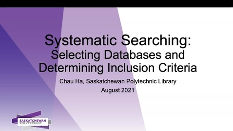 Thumbnail for entry Selecting databases and determining inclusion criteria