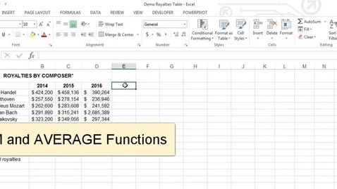 Thumbnail for SUM and AVERAGE Functions in Excel