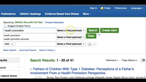 Thumbnail for Searching by Title (example in CINAHL)