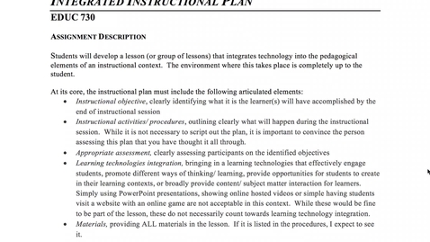 Thumbnail for entry EDUC 730 - Assignments - Integrated Lesson Plan