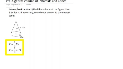 Thumbnail for entry Pre-Algebra: Volume of Pyramids and Cones