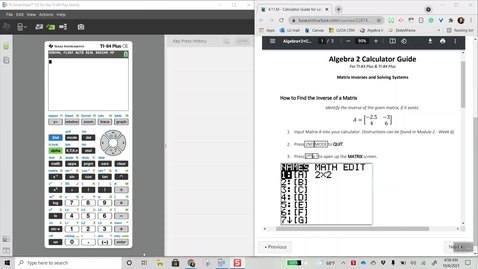 Thumbnail for Alg 2: 4.11.M  Matrix Inverse using TI-84 Calculator