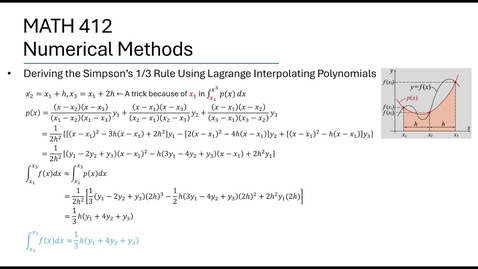 Thumbnail for Deriving the Simpson's 1/3 Rule Using Lagrange Interpolating Polynomials