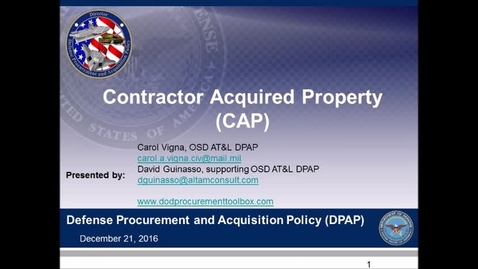 Thumbnail for USD(A&amp;S) Defense Procurement Acquisition Policy Contractor Acquired Property Webinar