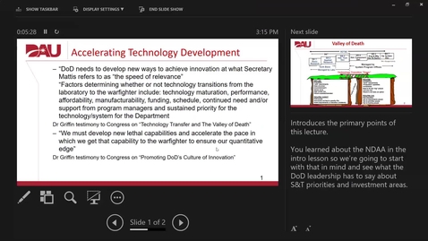 Thumbnail for entry Accelerating Technology Development - &quot;Or Through the Valley of Death&quot;