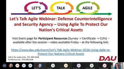 Thumbnail for entry Let’s Talk Agile Webinar -  Defense Counterintelligence and Security Agency – Using Agile To Protect Our Nation's Critical Assets-20220302_094500-Meeting Recording--Final