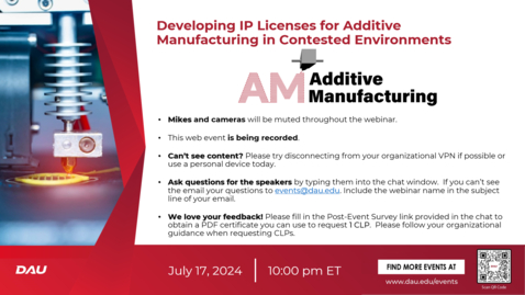 Thumbnail for Developing IP Licenses for Additive Manufacturing in Contested Environments
