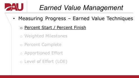 Thumbnail for entry Earned Value Technique (Percent Start - Percent Finish)