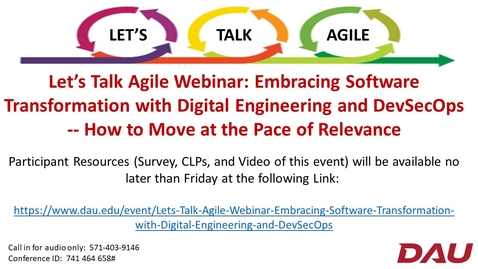 Thumbnail for Let’s Talk Agile Webinar -  Embracing Software Transformation with Digital Engineering and DevSecOps -- final