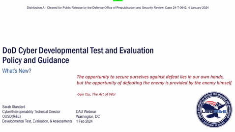 Thumbnail for entry Test and Evaluation as a Continuum: Cyber DT&amp;E