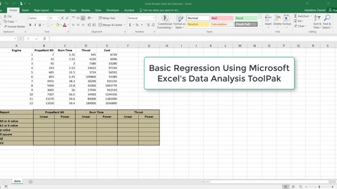 Thumbnail for entry Regression using the Data Analysis Toolpak in Excel