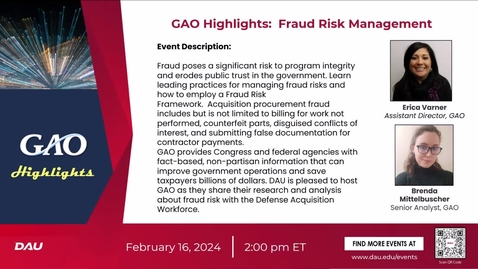 Thumbnail for GAO Highlights:  Fraud Risk Management Webinar