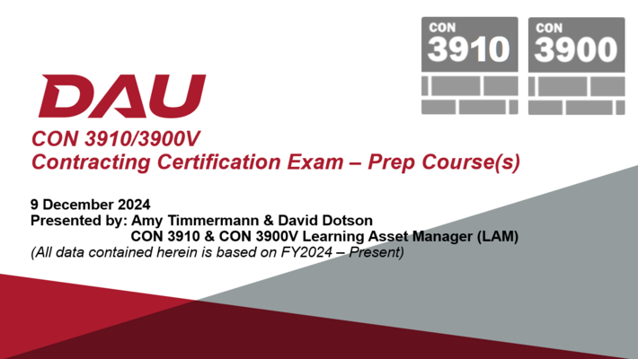CON 3900/3910V Preparatory Course and CON 3990 Certification Exam