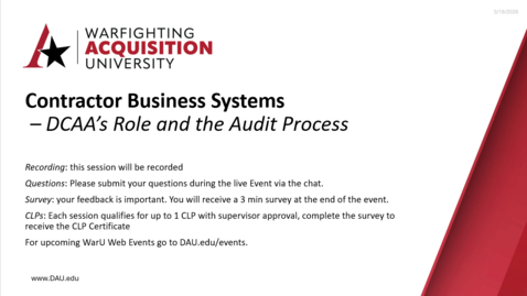 Thumbnail for Contractor Business Systems — DCAA’s Role and the Audit Process