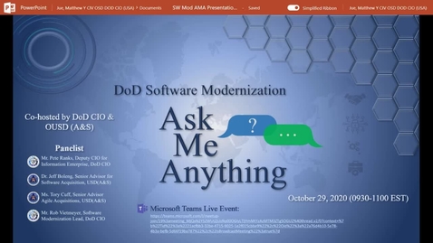 Thumbnail for DoD SW Modernization Ask-Me-Anything (AMA) Session - 29 Oct 2020