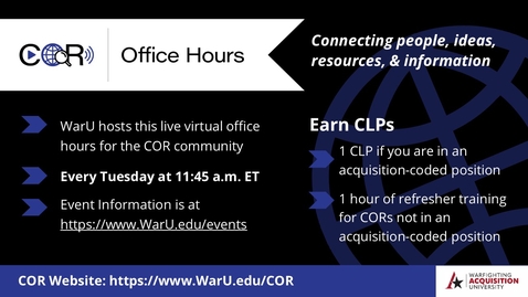 Thumbnail for Level Up Your Contracting - COR Office Hours 04/21/2026