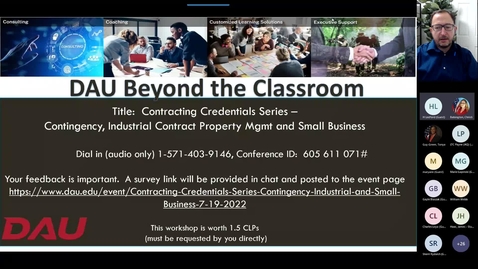 Thumbnail for entry Contracting Credentials Series_ Contingency, Industrial Contract Property Mgmt and Small Business-20220719 final