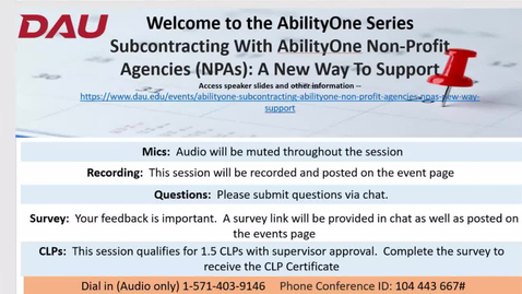 Thumbnail for AbilityOne - Subcontracting With AbilityOne Non-Profit Agencies NPAs A New Way To Support