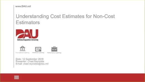 Thumbnail for Understanding Cost Estimates for Non-Cost Estimators - Lunch and Learn 12 Sep 18