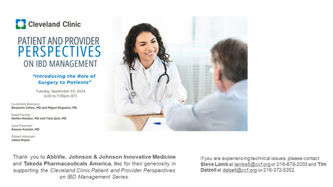 Thumbnail for Patient and Provider Perspectives on IBD Management - Sept. 10, 2024