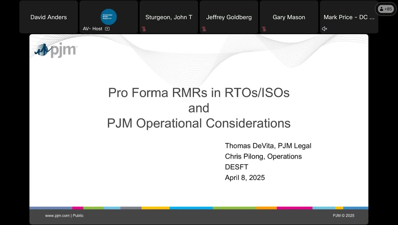 Pro Forma RMRs in RTO/ISOs and PJM Operational Considerations