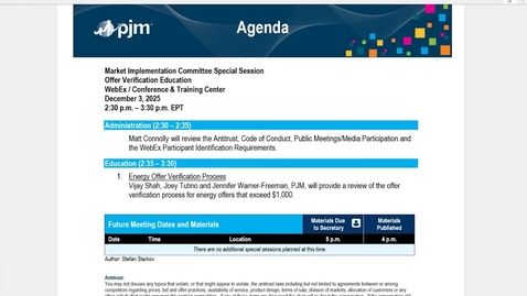 Thumbnail for Market Implementation Committee Special Session: Offer Verification Education