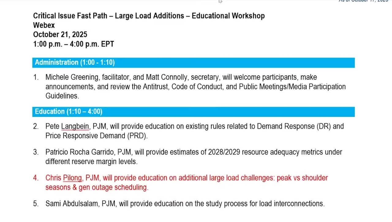 Critical Issue Fast Path: Large Load Additions Educational Workshop