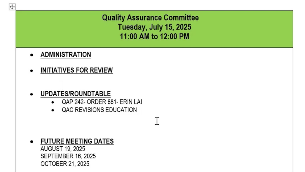 Quality Assurance Committee