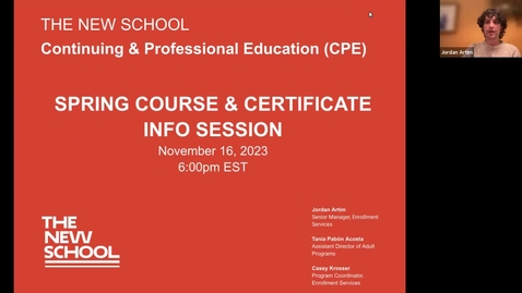 Thumbnail for entry Online | Continuing &amp; Professional Education at The New School Spring 2024 | Webinar Online