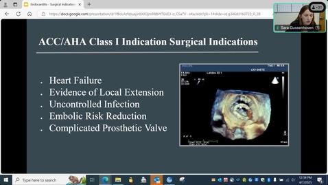 Thumbnail for 4/7/25 Topics in Medicine and Surgery - Presented by Sara Gussenhoven, MPAS, PA-C - Surgical Indications for Endocarditis