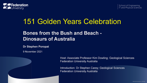 Thumbnail for entry 151 Golden Years Celebration: Bones from the Bush and Beach - Dinosaurs of Australia