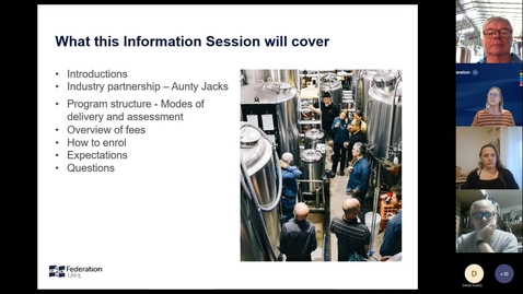 Thumbnail for info session 4 Apr 23 - FBP40621 Cert IV in Artisan Fermented Products (Brewing)
