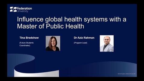 Thumbnail for entry Domestic Webinar: Influence global health systems with a Master of Public Health