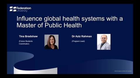 Thumbnail for Domestic Webinar: Influence global health systems with a Master of Public Health