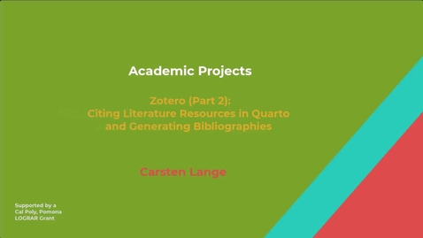 Thumbnail for Zotero (Part 2): Citing Literature Resources in Quart and Generating Bibliographies