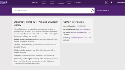 Thumbnail for Video 4: Searching Ashland University Library